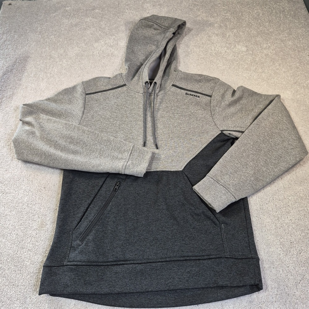 SIMMS Fishing Jacket Small Gray Black Guide Series Pullover Softshell Hooded